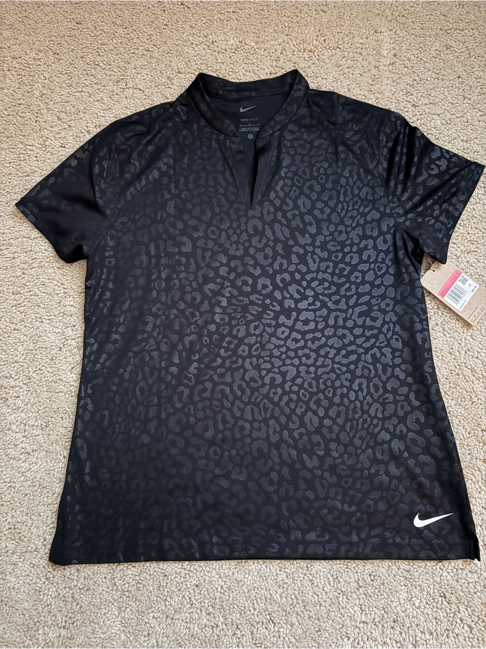 Nike Women's Dri-FIT Victory Black Animal Print Golf Polo. (220)